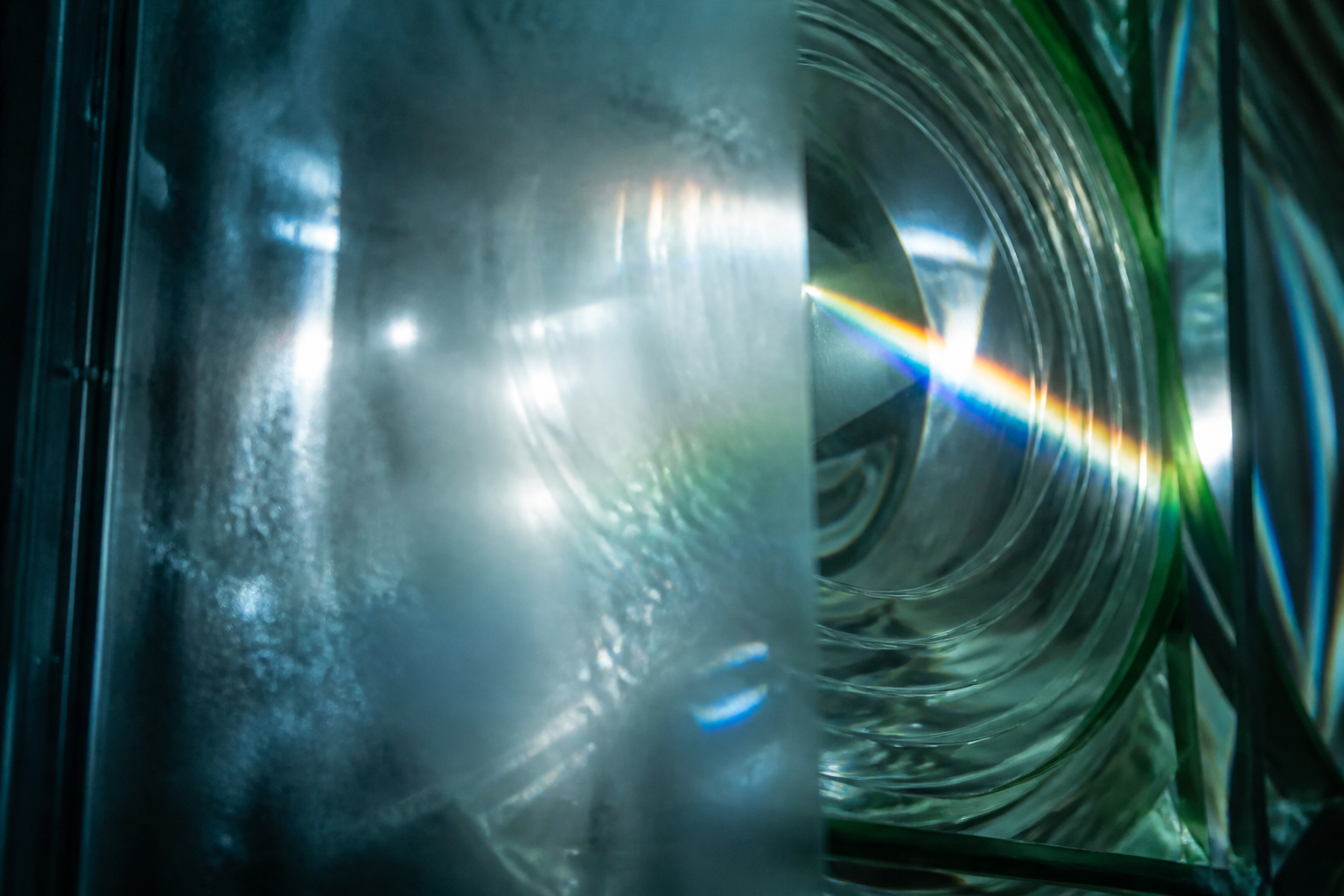 Prism refraction through misty glass panel